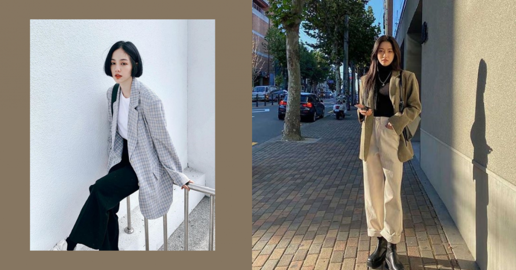 Cách phối áo blazer với chiếc quần ống rộng