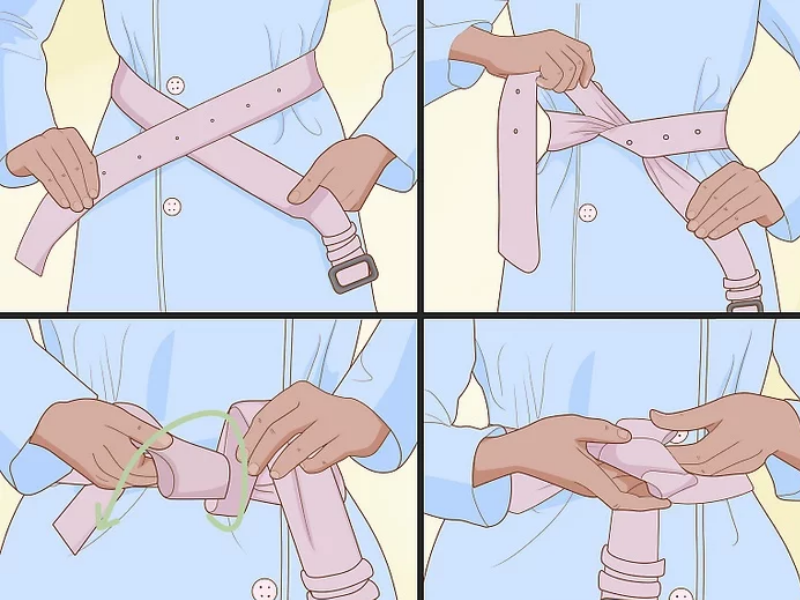 Kiểu 2: Thắt nơ áo khóa ngoài trước loại nơ vuông