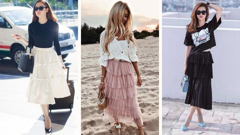 Gợi ý outfit với chân váy tầng bồng bềnh