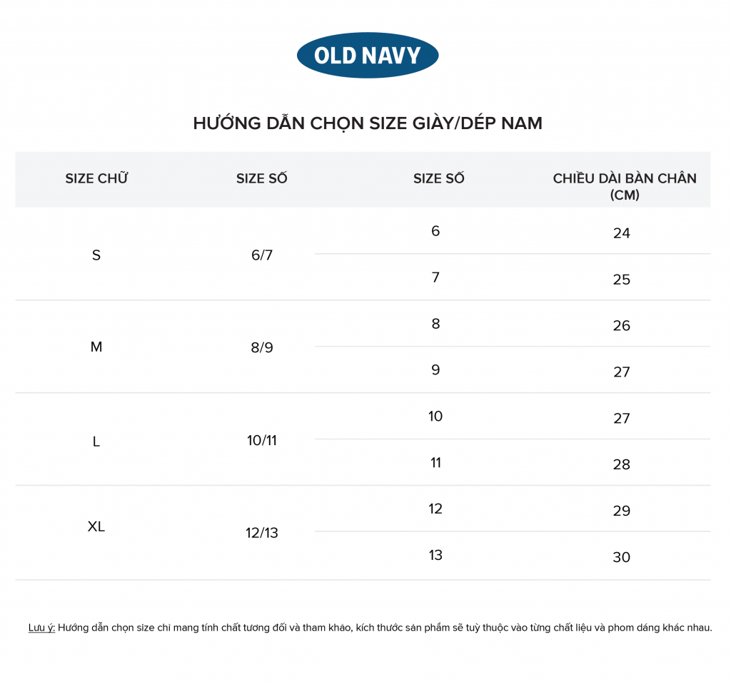 size quần áo Old Navy