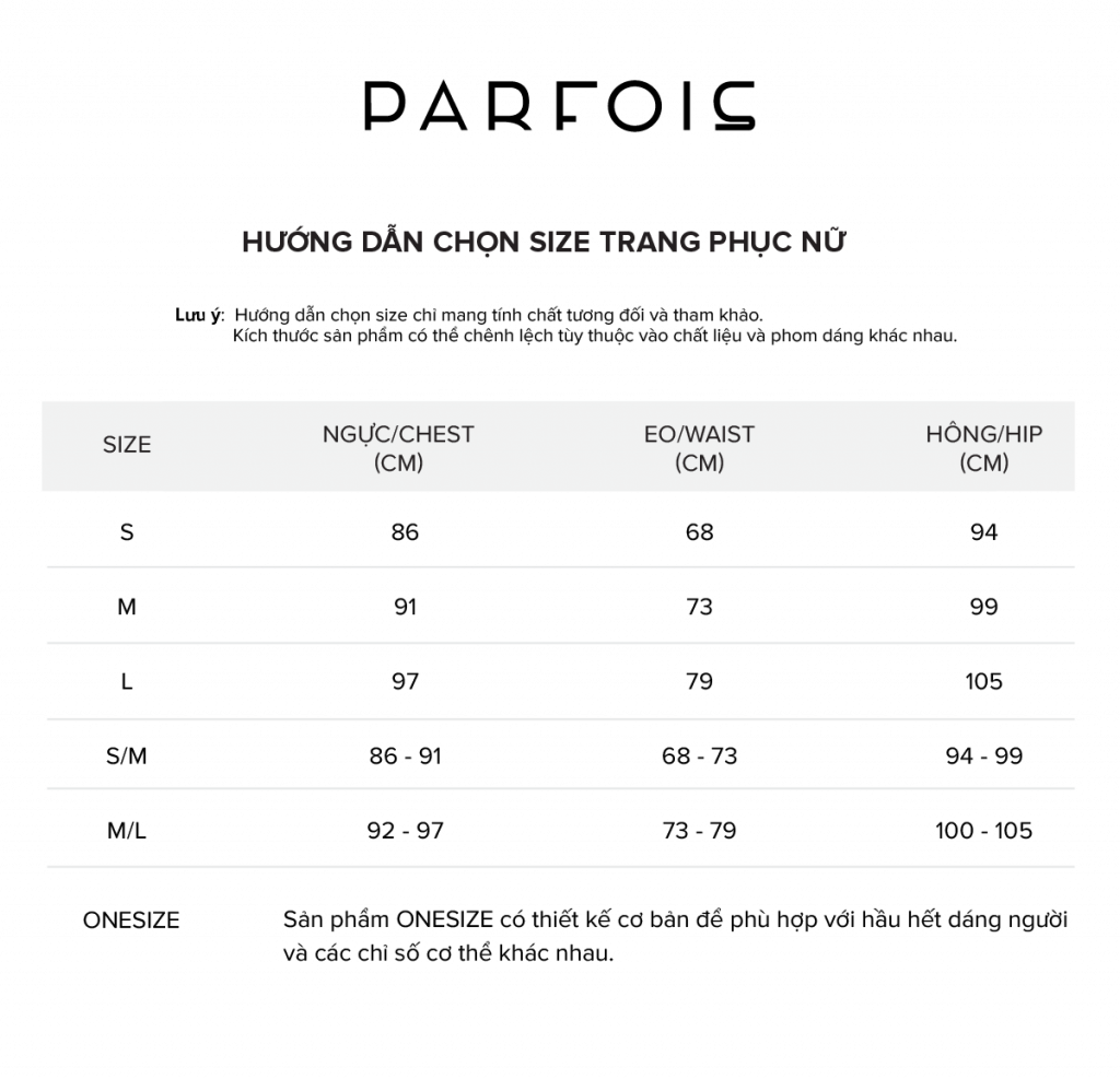 Bảng size Parfois 