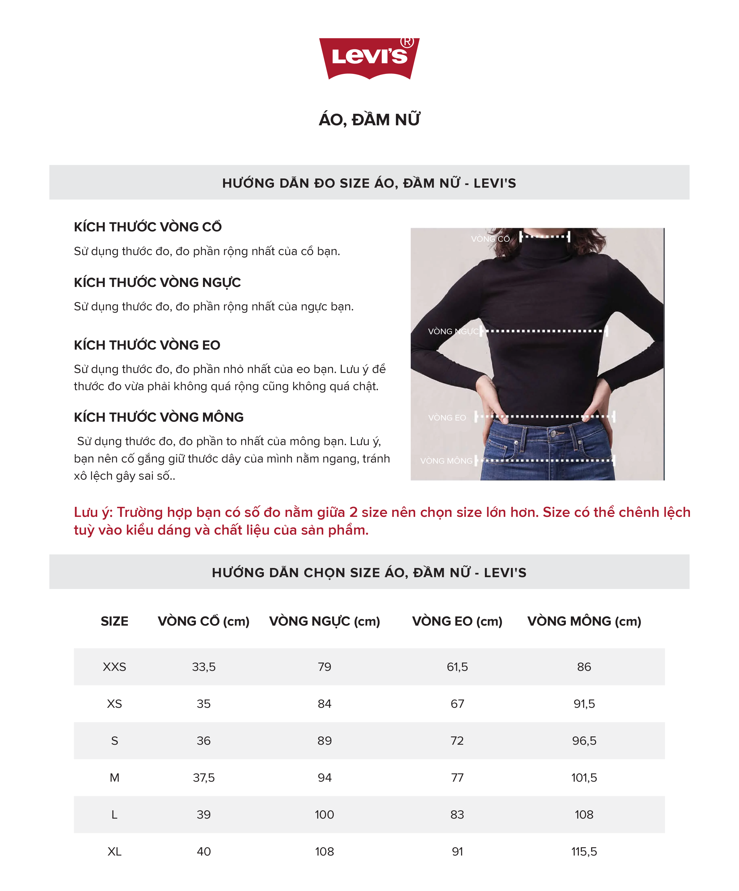 Hướng dẫn chọn size thời trang Levi's chuẩn quốc tế