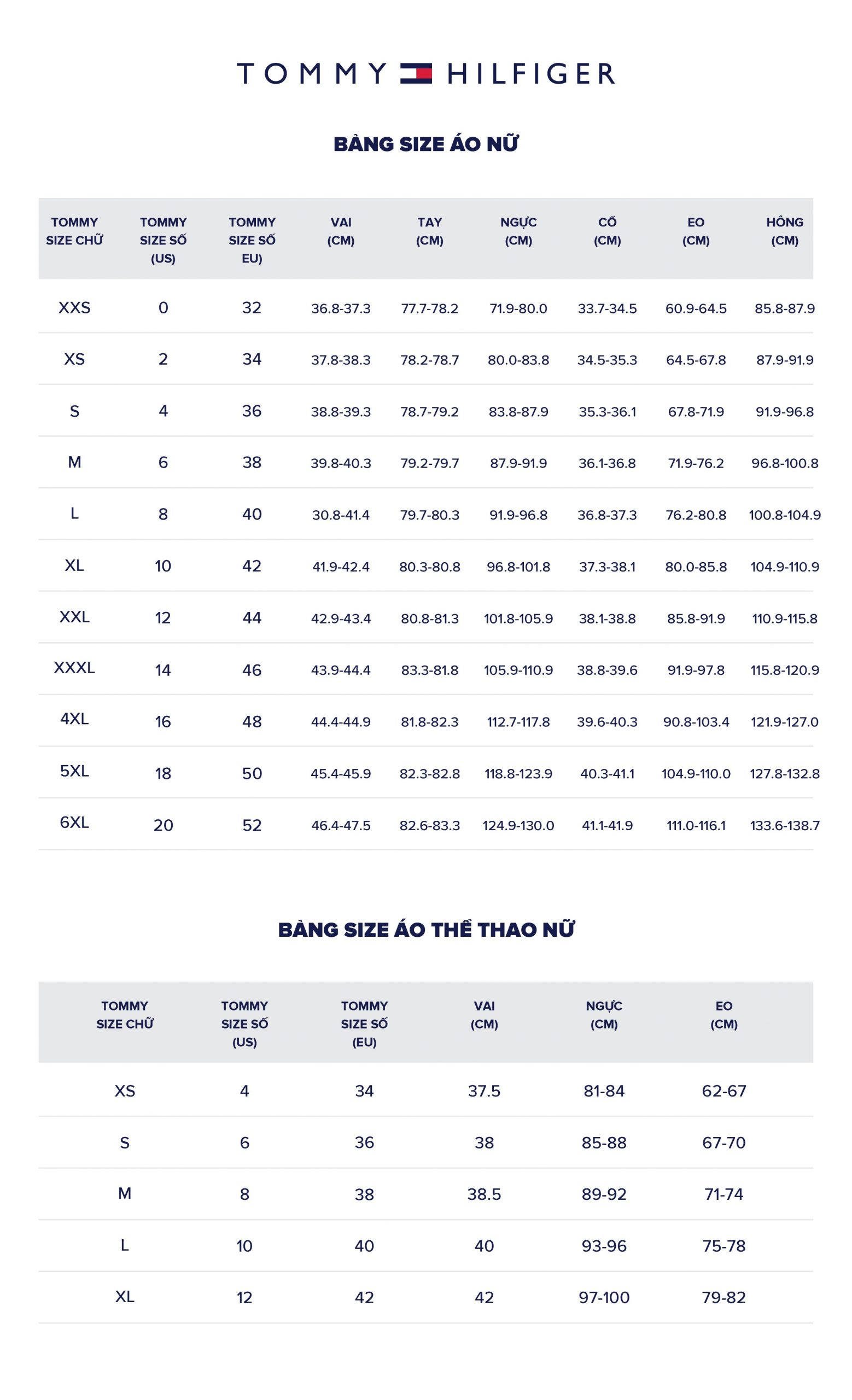 Cách chọn size quần áo và giày dép Tommy
