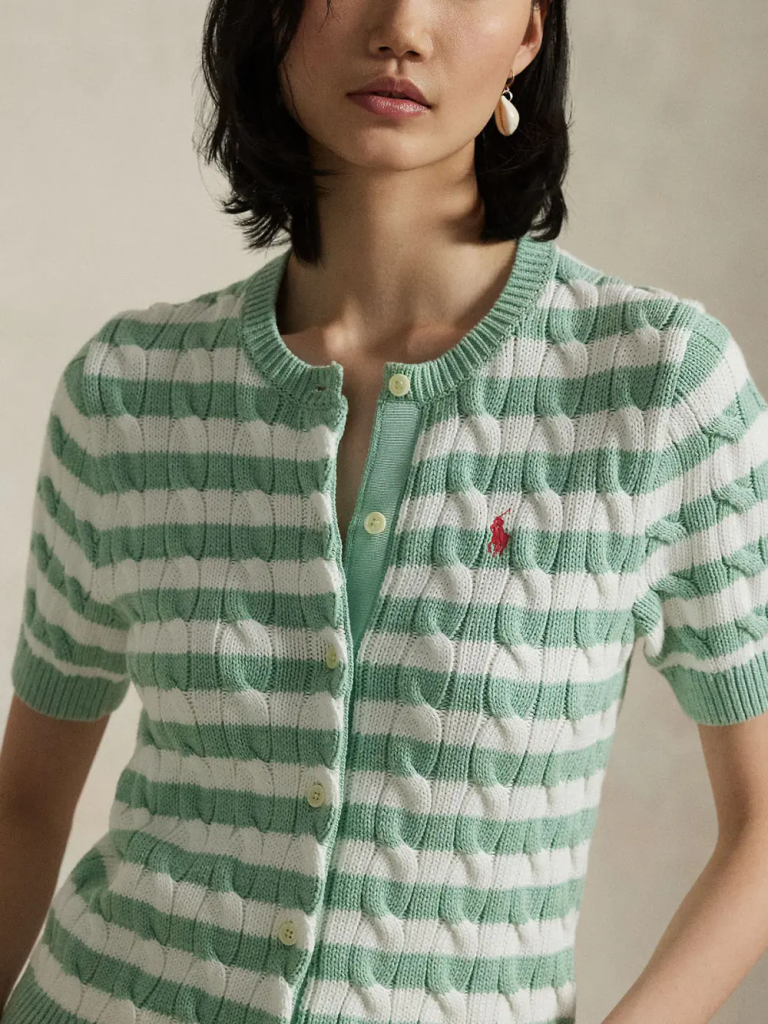 Áo Cardigan Nữ Tay Ngắn Striped Cable - Thương hiệu: POLO RALPH LAUREN, thời trang high-end prl