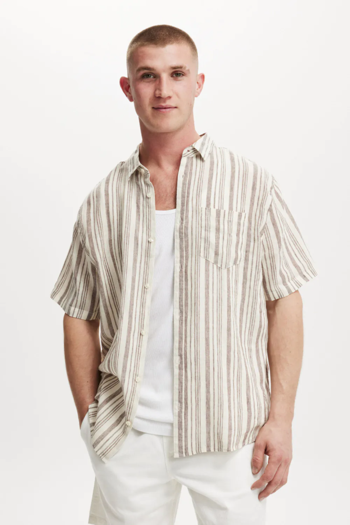 COTTON:ON Áo Sơ Mi Ngắn Tay Nam-Linen Short Sleeve Shirt