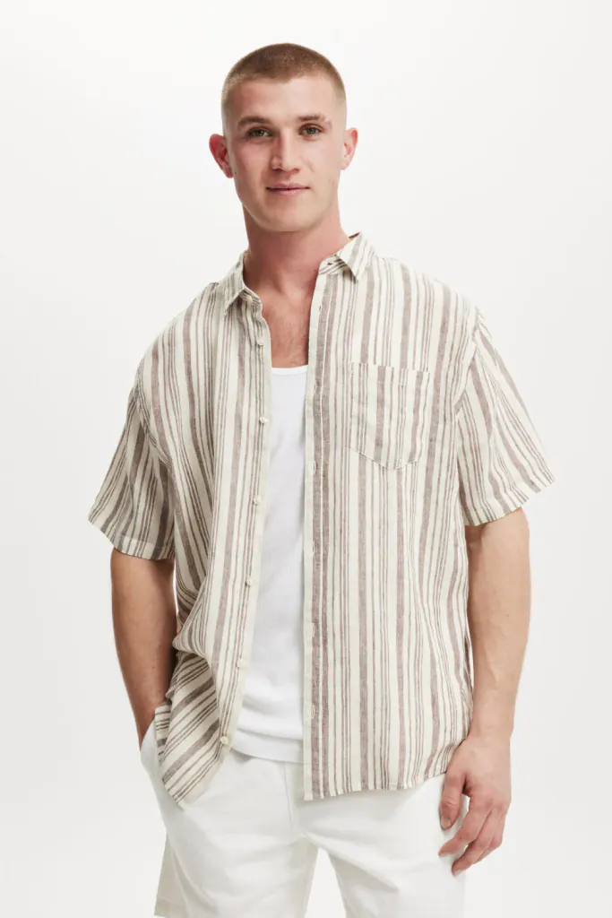 COTTON:ON Áo Sơ Mi Ngắn Tay Nam-Linen Short Sleeve Shirt