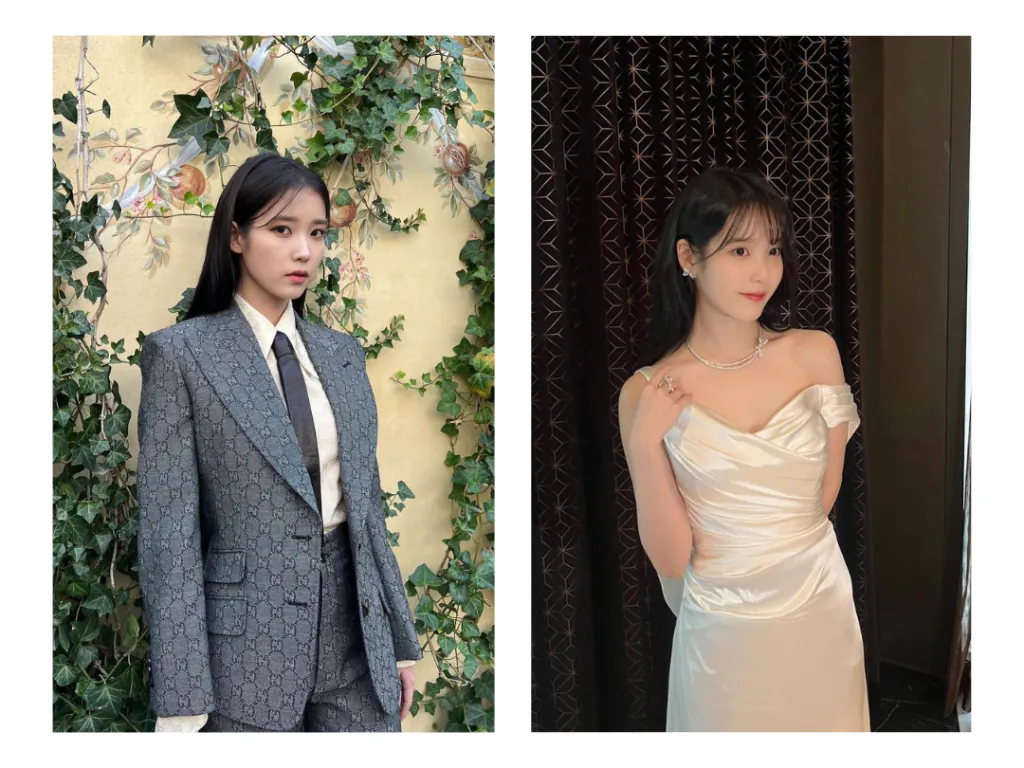 Màu xám khiến IU trở nên nhợt nhạt, trong khi đó, chiếc váy trắng mới là “chân ái” khi có cấu trúc thoải mái kết hợp với màu sắc trong trẻo hơn. Ảnh: @dlwrlma - cách xác định undertone
