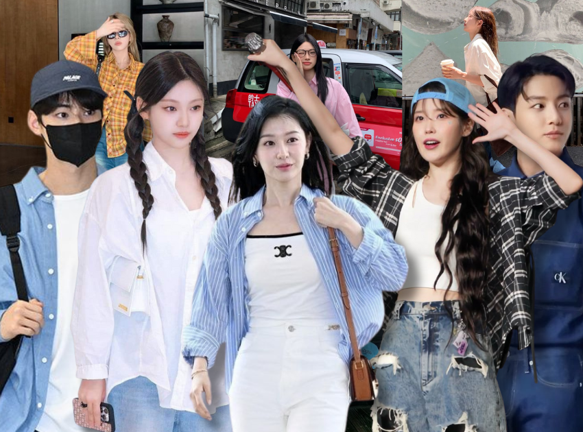 Tips phối áo sơ mi quần jean từ các sao Hàn (IU, Ningning (aespa), Kim Jiwon,...)