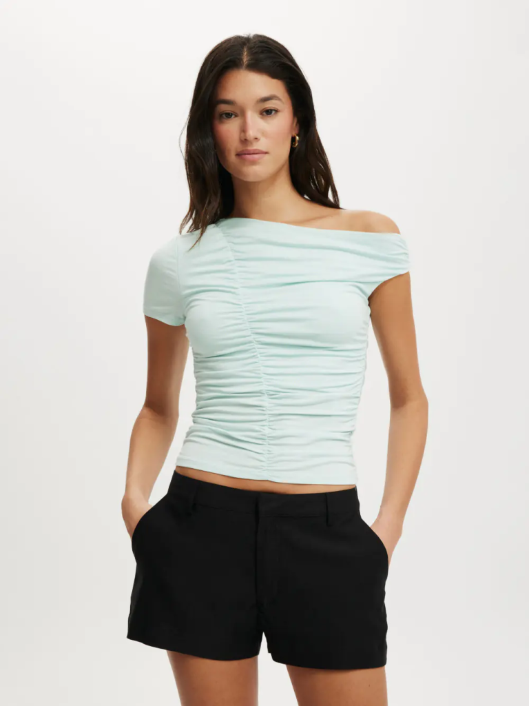 COTTON:ON Áo Kiểu Lệch Vai Nữ-Nikki Gathered Short Sleeve Top
