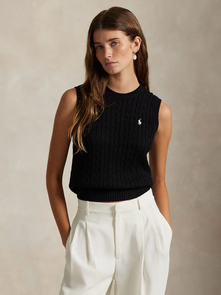POLO RALPH LAUREN Áo Len Nữ Không Tay Cable-Knit Cotton Sweater Vest