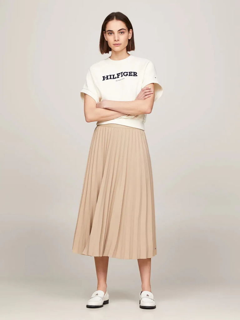 TOMMY HILFIGER Chân Váy Nữ - Fluid Twill Pleated Midi Skirt