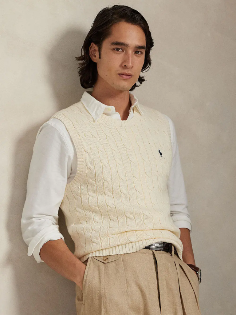 POLO RALPH LAUREN Áo Len Nam Không Tay Cable-Knit Cotton Sweater Vest
