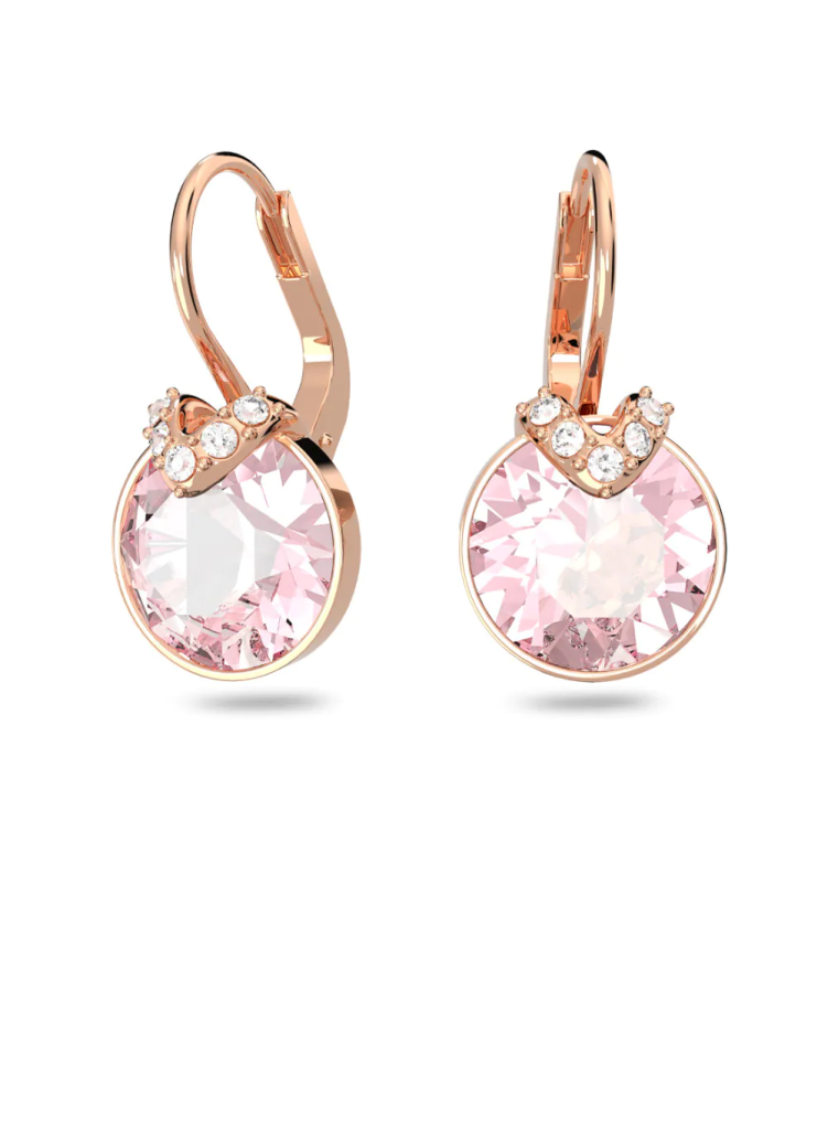SWAROVSKI Bông Tai Bella V Drop, Round Cut, Pink, Rose Gold-Tone Plated