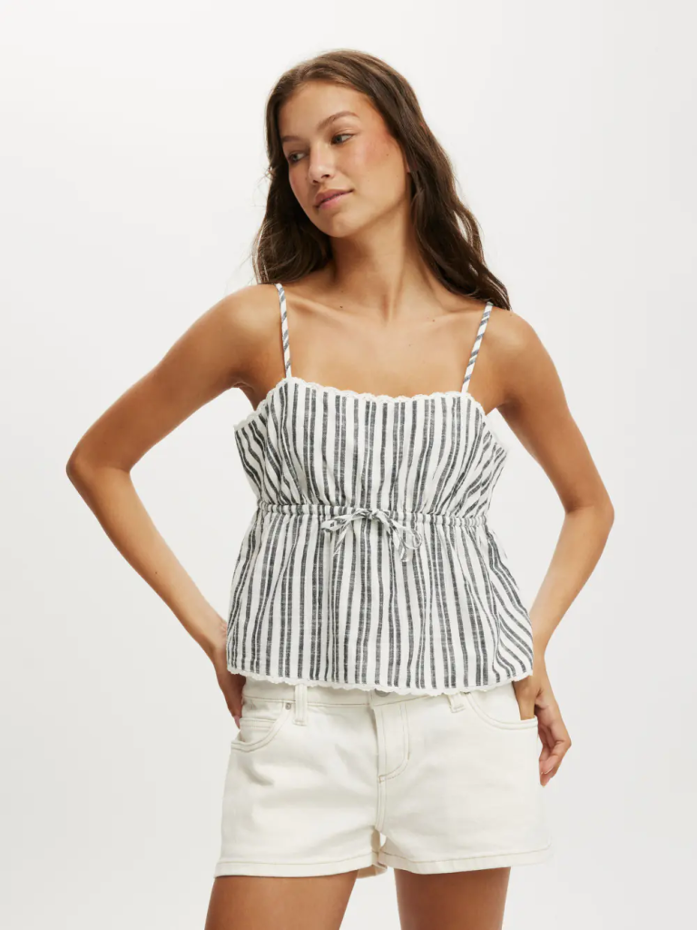 COTTON:ON Áo Kiểu Hai Dây Nữ-Cotton Lace Straight Neck Cami