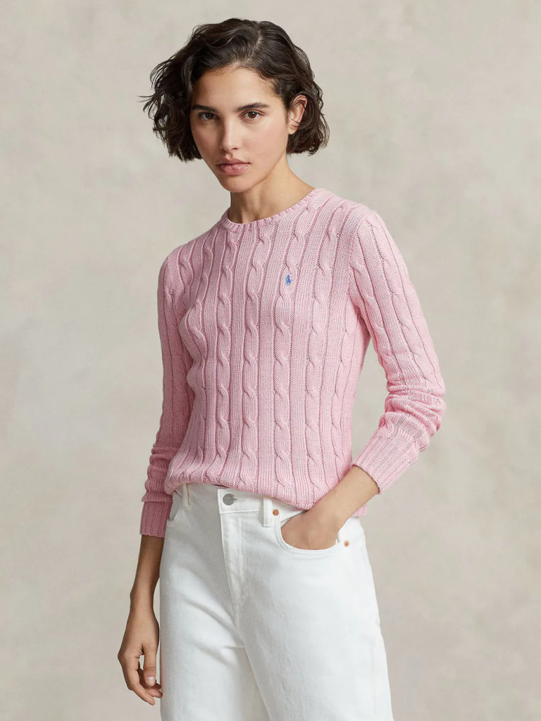 POLO RALPH LAUREN Áo Sweater Nữ Tay Dài Cable-Knit Cotton Crewneck Sweater