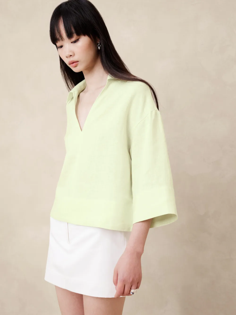 BANANA REPUBLIC Áo Sơ Mi Tay Ngắn Nữ Ls Collar Popover- Linen