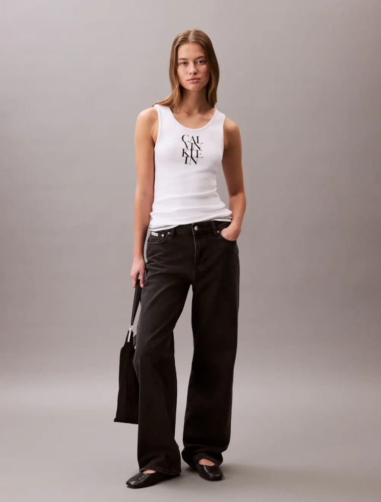 CK JEANS Áo Ba Lỗ Nữ Ribbed Tank Top