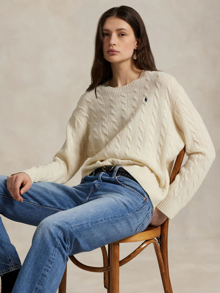 POLO RALPH LAUREN Áo Sweater Nữ Tay Dài Cable Wool-Cashmere Crewneck Sweater