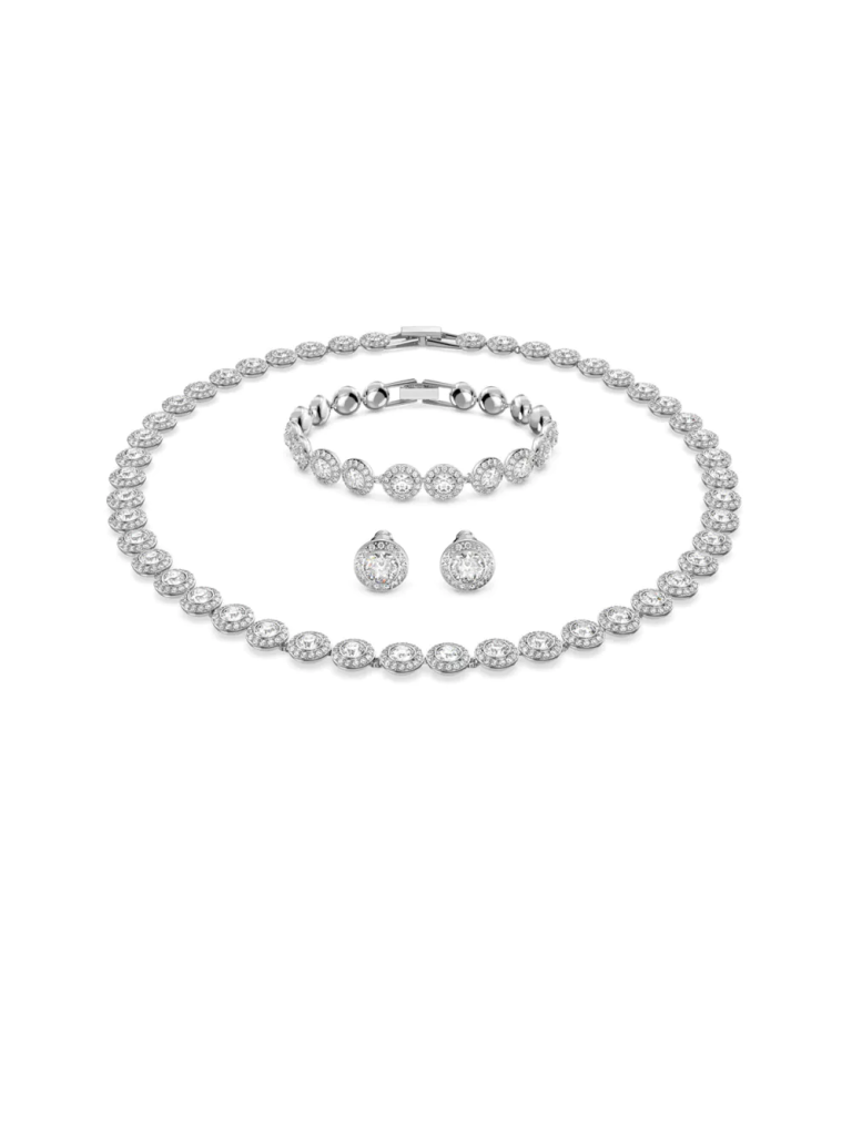 SWAROVSKI Bộ Trang Sức Angelic Set, Round Cut, White, Rhodium Plated