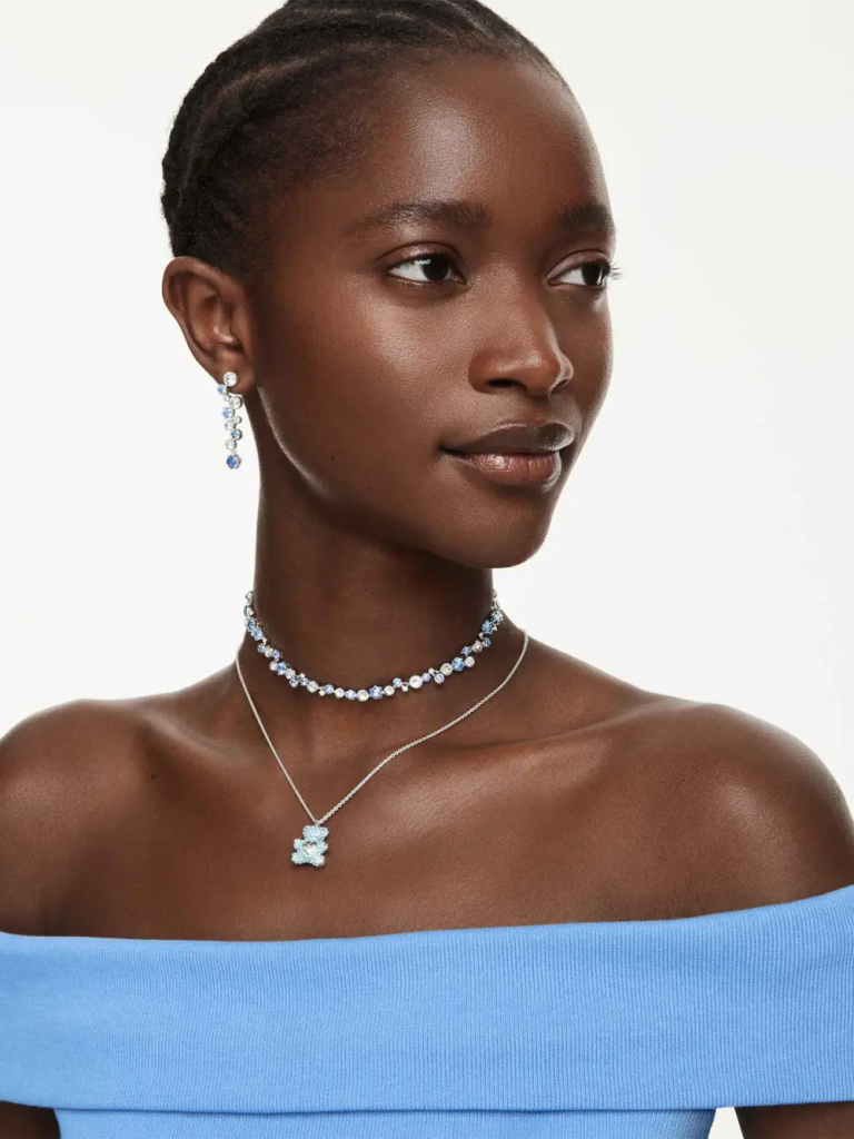 SWAROVSKI Vòng Cổ Teddy:Pend Blue Aqua/Rhs
