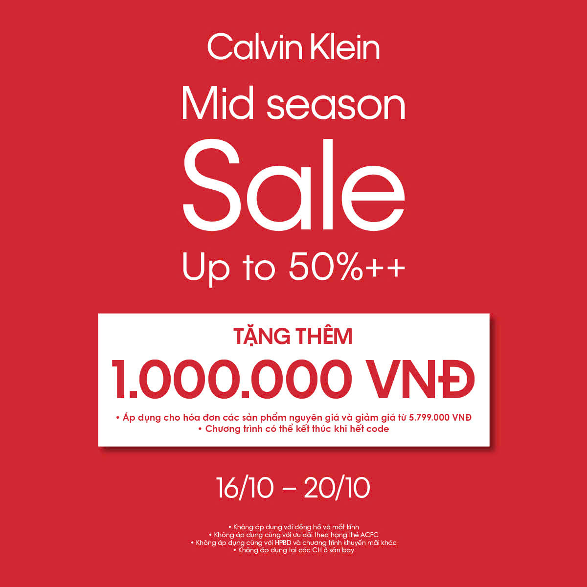CALVIN KLEIN ƯU ĐÃI LÊN ĐẾN 50%++ VÀ TẶNG THÊM 1.000.000 VNĐ