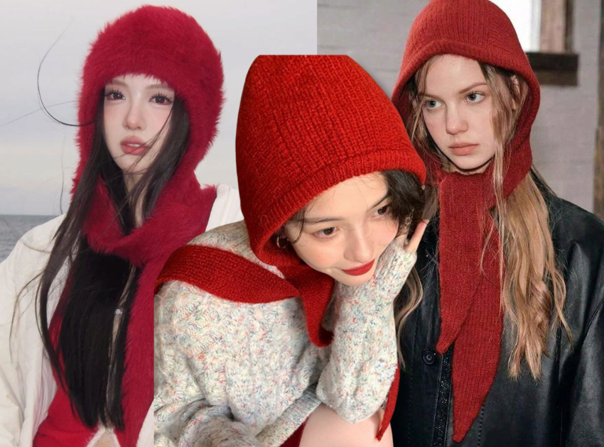 Nón len đỏ làm nổi bật toàn bộ outfit