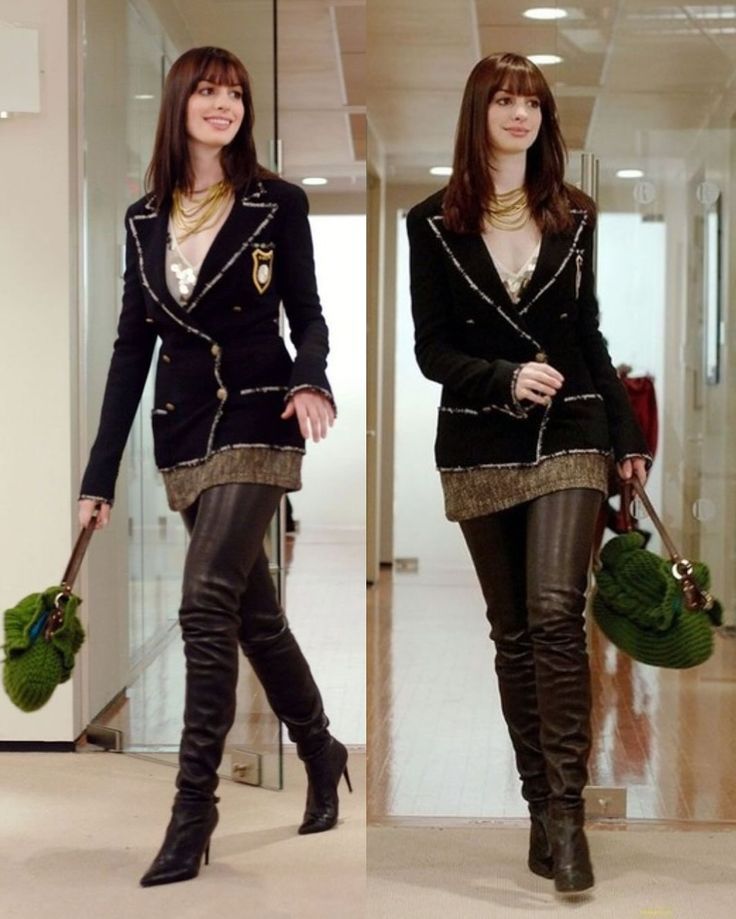 Blazer đen cùng boots da giúp Anne Hathaway trở nên sang trọng và thời thượng hơn bao giờ hết. Ảnh: internet.