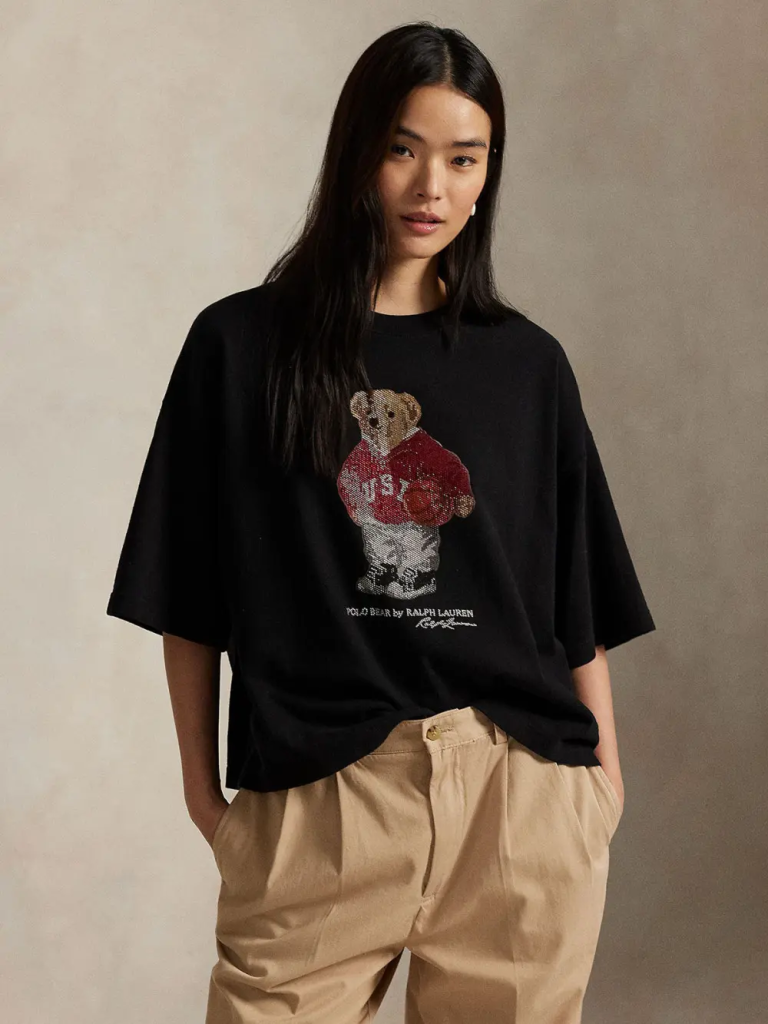 POLO RALPH LAUREN Áo Thun Nữ Tay Ngắn Rhinestone Polo Bear Cotton Jersey Tee