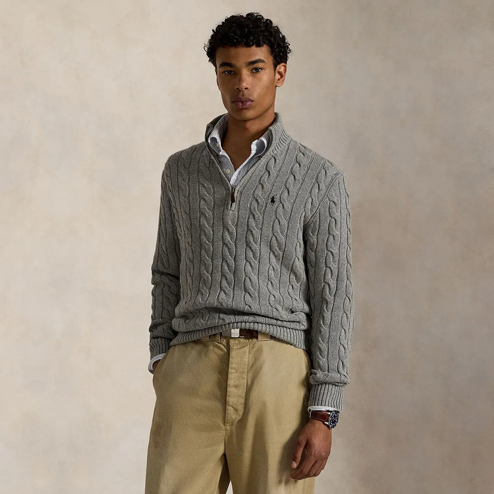 POLO RALPH LAUREN - ÁO SWEATER NAM TAY DÀI CABLE-KNIT COTTON QUARTER-ZIP SWEATER