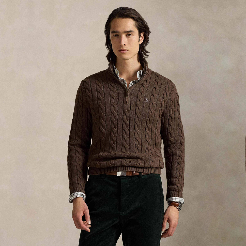 POLO RALPH LAUREN - ÁO SWEATER NAM TAY DÀI CABLE-KNIT COTTON QUARTER-ZIP SWEATER