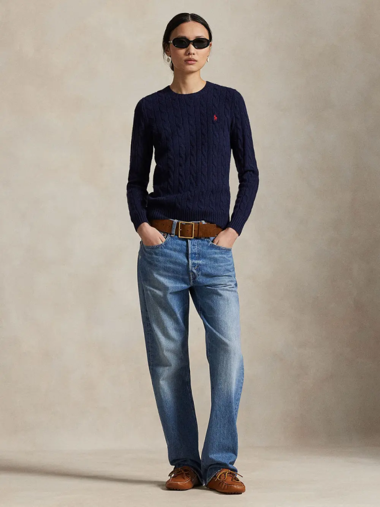 POLO RALPH LAUREN Áo Sweater Nữ Tay Dài Cable Wool-Cashmere Crewneck Sweater