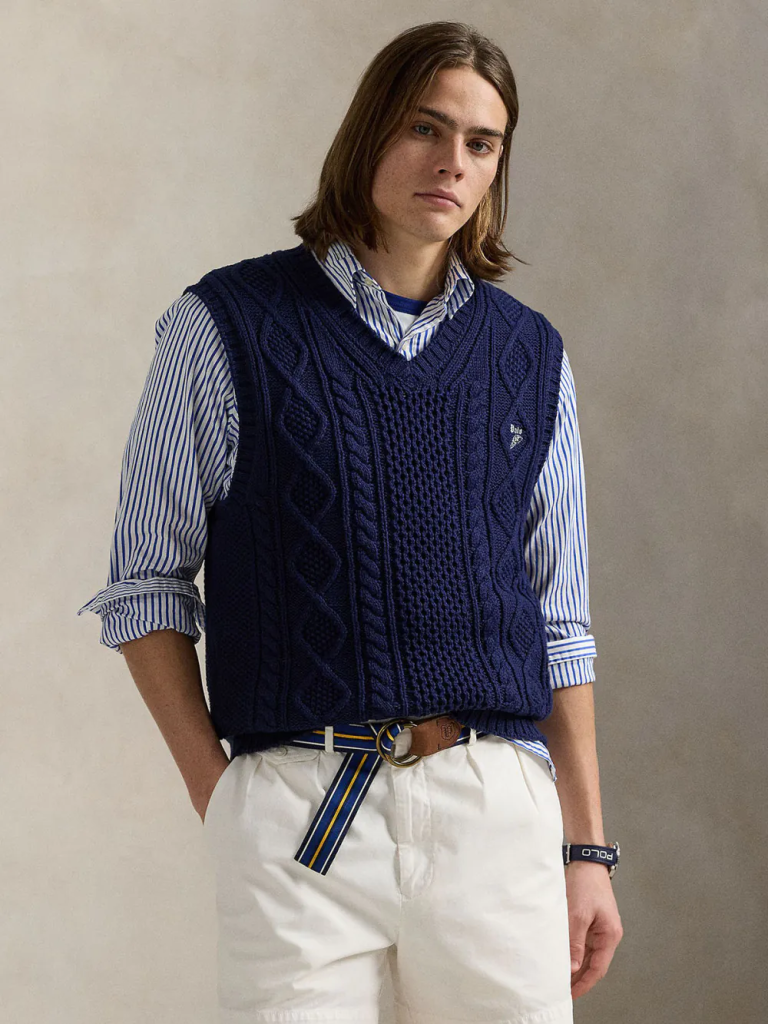 POLO RALPH LAUREN Áo Len Nam Không Tay Aran-Knit Cotton Sweater Vest