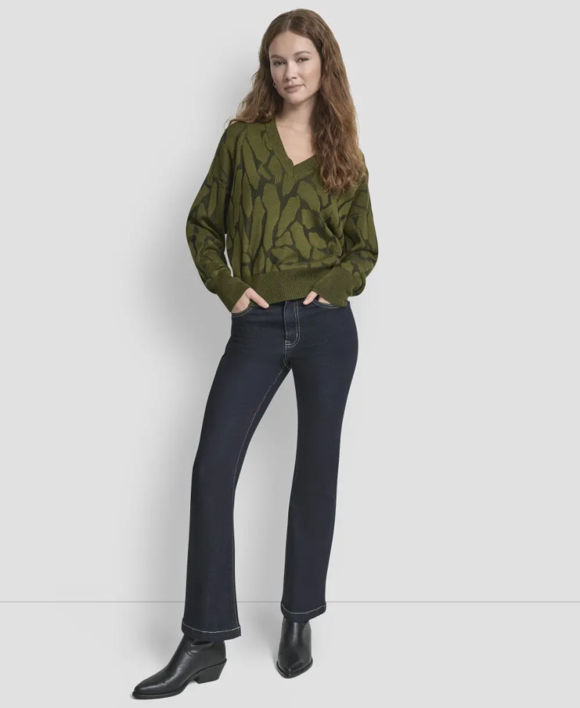 DKNY Áo Len Nữ L/S Textured Vneck Sweater