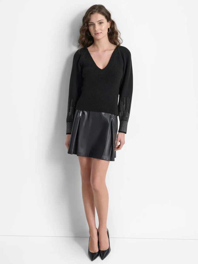 DKNY Áo Len Nữ L/S V Nck Swtr W/ Studded Cuff