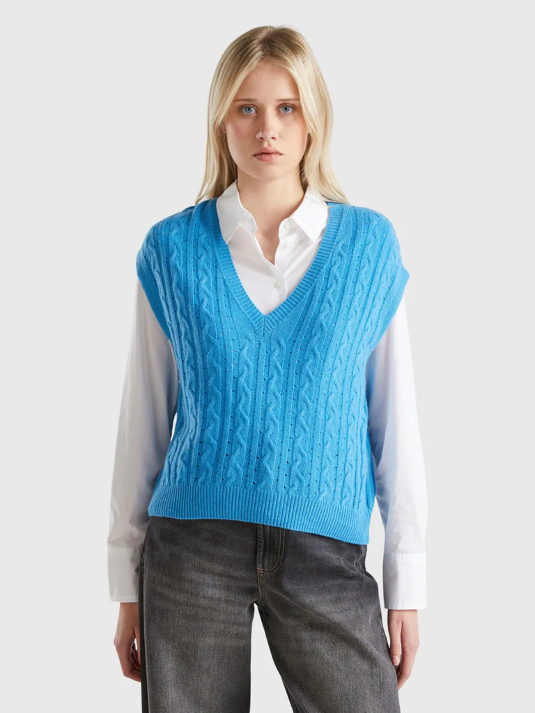 UNITED COLORS OF BENETTON Áo Len Không Tay Nữ Women Sweater