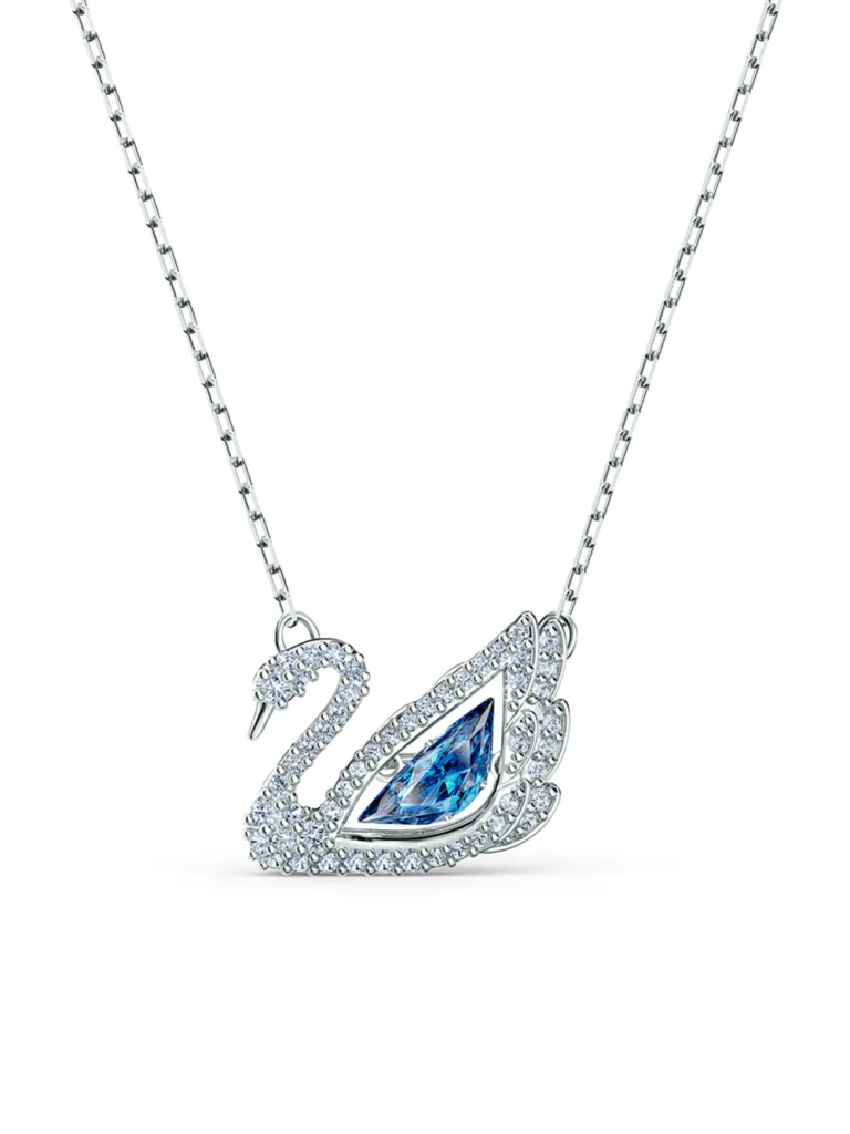 SWAROVSKI Vòng Cổ Dancing Swan, Swan, Blue, Rhodium Plated