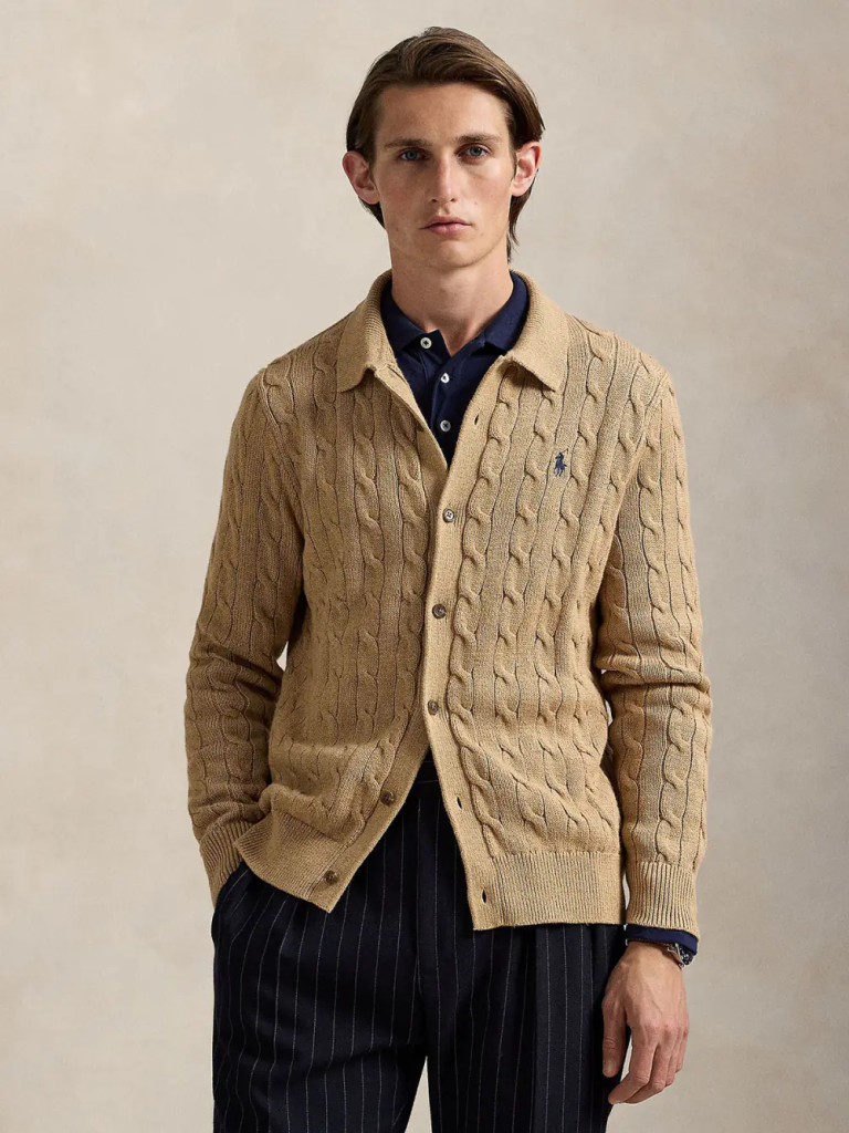 POLO RALPH LAUREN Áo Cardigan Nam Tay Dài Cable-Knit Cotton Polo-Collar Cardigan