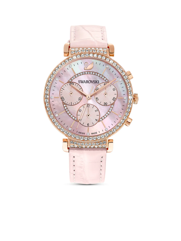 SWAROVSKI Đồng Hồ Passage Chrono, Leather Strap, Pink, Rose Gold-Tone Finish