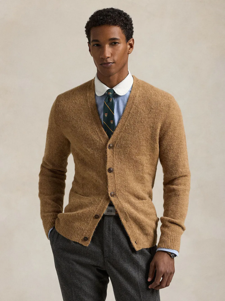 POLO RALPH LAUREN Áo Cardigan Nam Tay Dài Suede-Patch V-Neck Cardigan