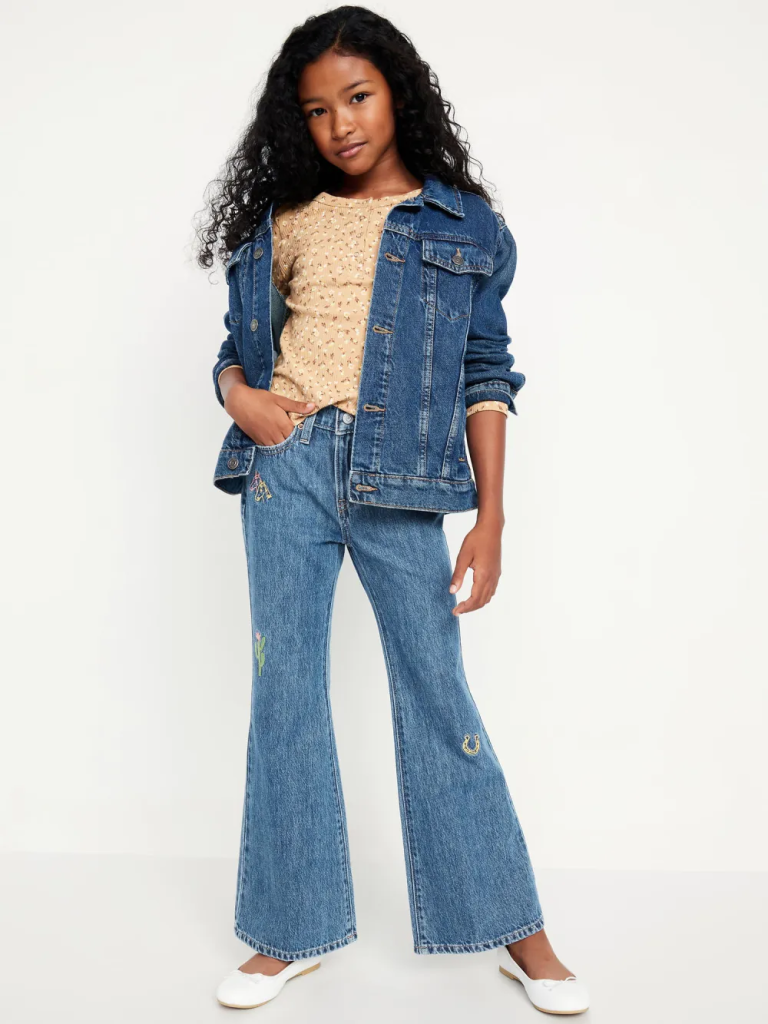 OLD NAVY Quần Jean Trẻ Em High-Waisted Super Baggy Embroidered Flare-Leg Jeans
