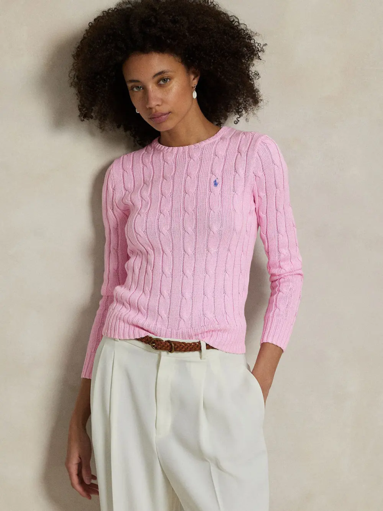 POLO RALPH LAUREN Áo Sweater Nữ Tay Dài Cable-Knit Cotton Crewneck Sweater