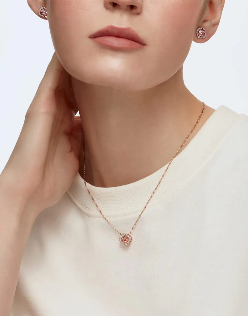 SWAROVSKI Bộ Trang Sức Swarovski Sparkling Dance, Clover, Pink, Rose Gold-Tone Plated