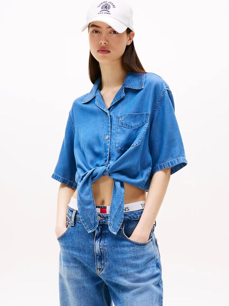 TOMMY JEANS Áo Kiểu Nữ Tay Ngắn TJW Chambray Tie SS Shirt Ext