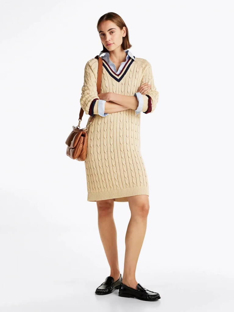 TOMMY HILFIGER Đầm Nữ Varsity Cable V-Nk Swt Dress L