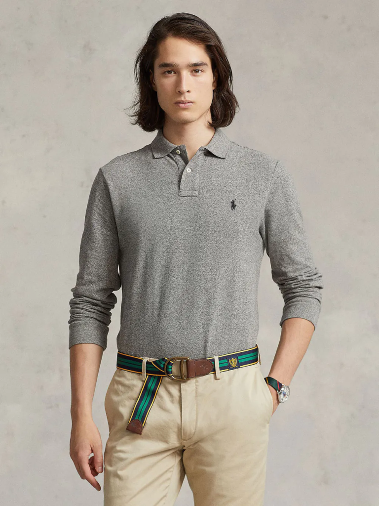 POLO RALPH LAUREN Áo Polo Nam Tay Dài Custom Slim Fit Mesh Polo Shirt